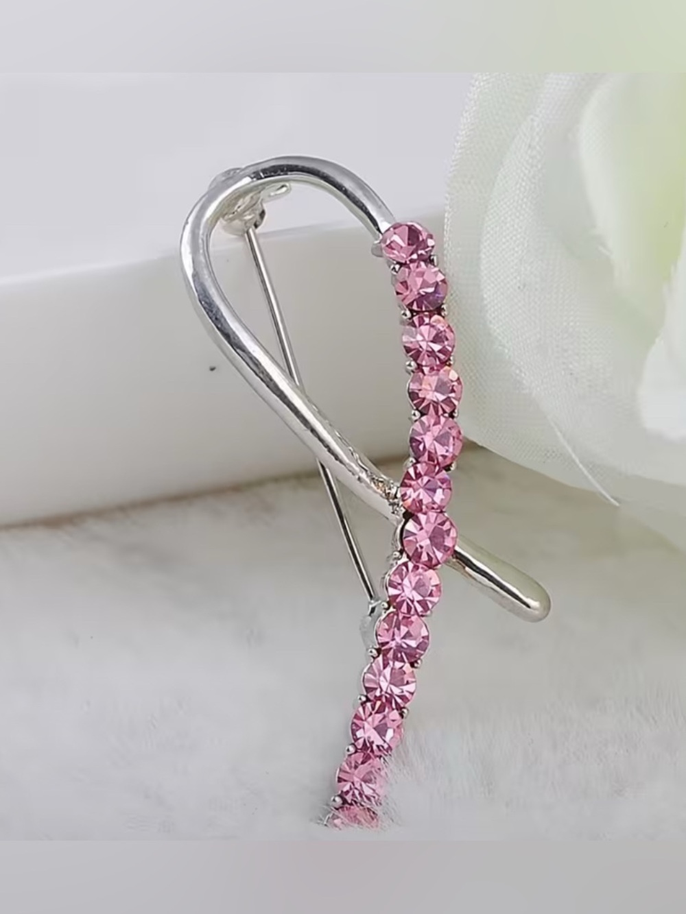 1-Pink Ribbon Brooch in support of Breast Cancer Awareness